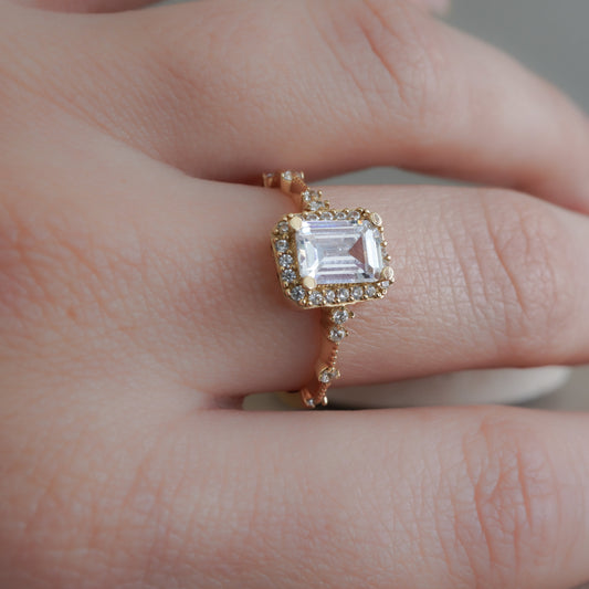 14k Yellow gold solitaire Emerald cut cubic zirconia ring-16157