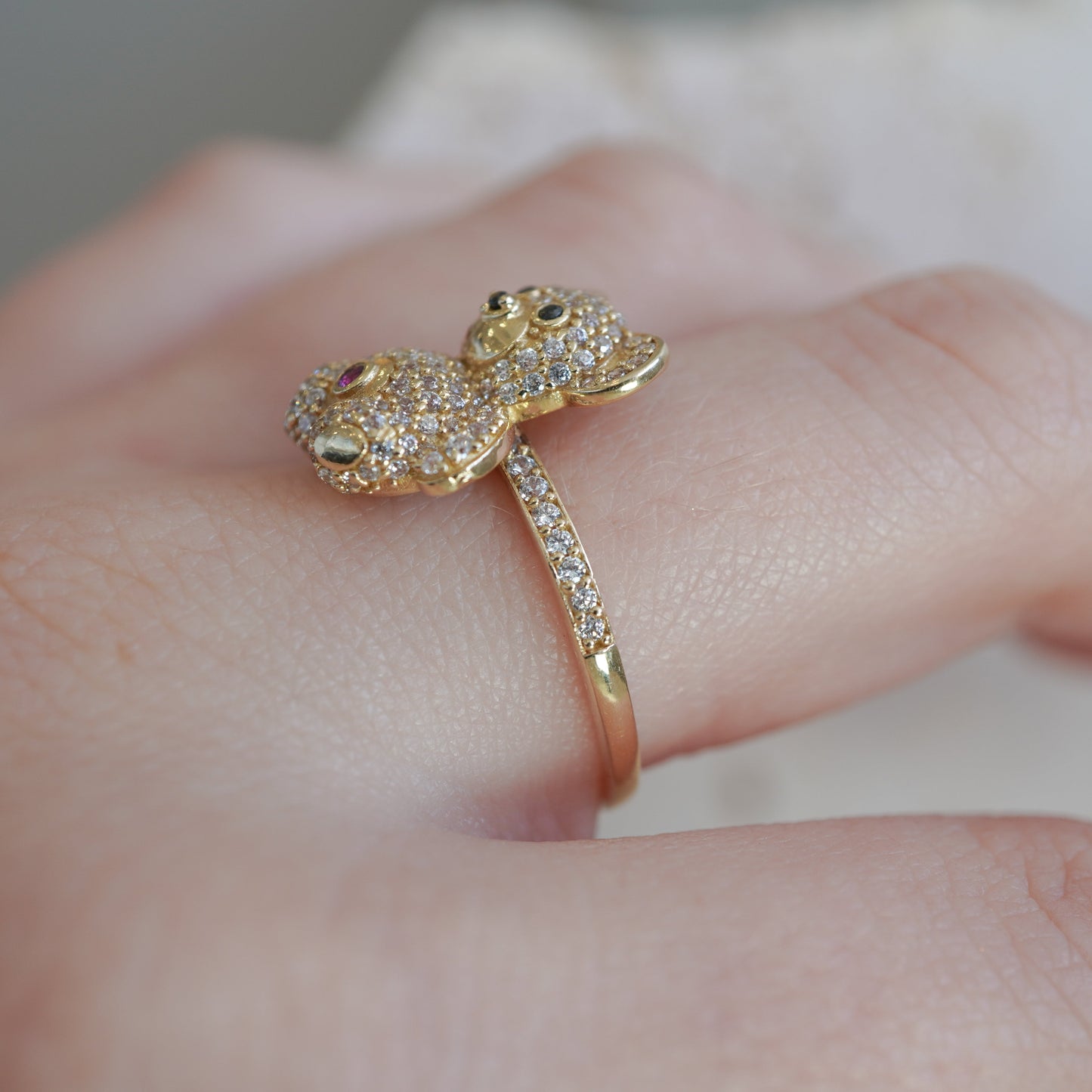 14k Yellow Gold bear ring with zirconia-15236