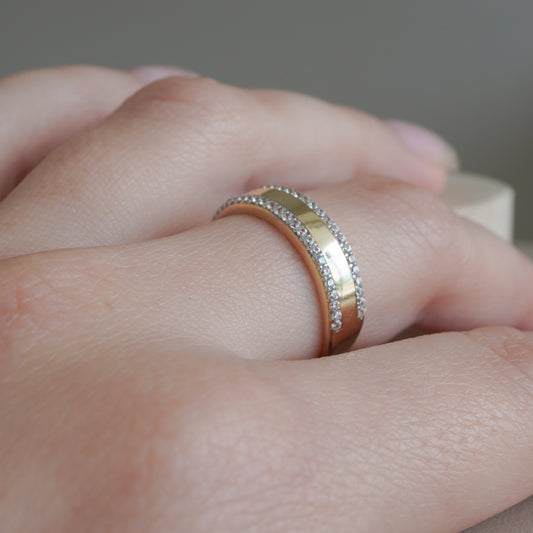 10k Yellow gold twin row zirconia ring-16118