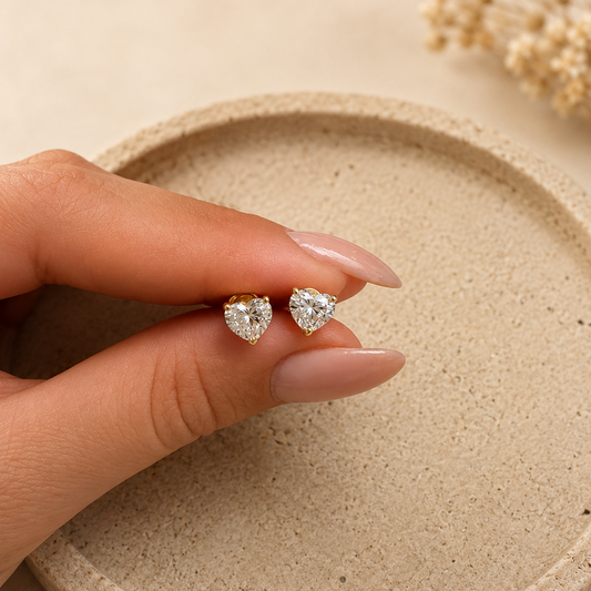 14KT Heart Cut Lab Diamont Studs