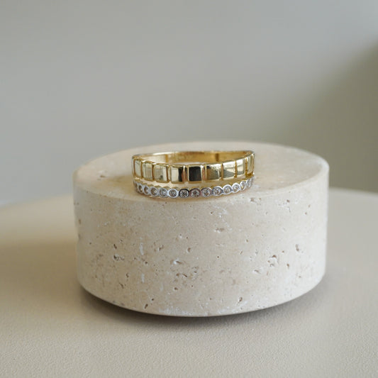 10k Yellow Gold Modern Block Design Ring with Zirconia Accents-16099