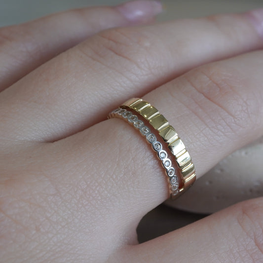 10k Yellow Gold Modern Block Design Ring with Zirconia Accents-16099
