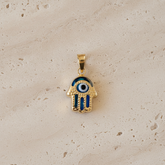 14Kt Blue Hamsa Hand Charm
