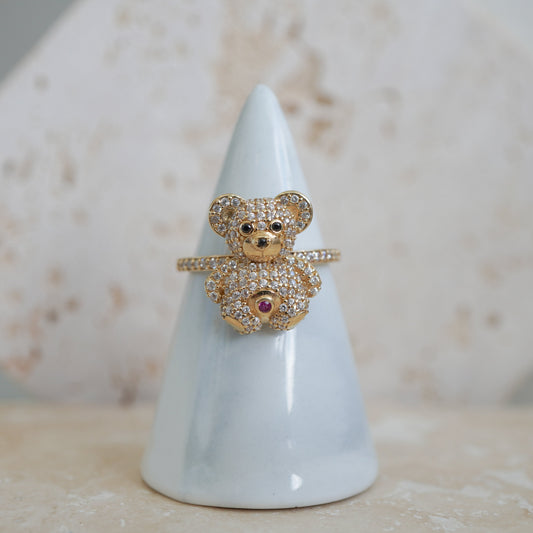 14k Yellow Gold bear ring with zirconia-15236
